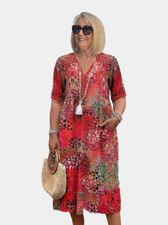 Susan dappled print midi dress on a plus-size model