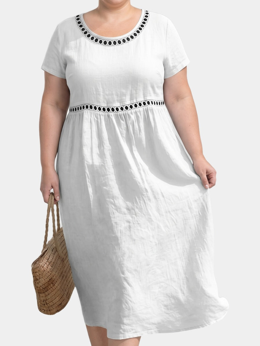 Tera openwork linen midi dress on a plus-size model
