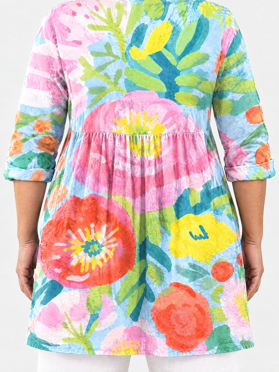 Valerie long blouse back view on a plus-size model
